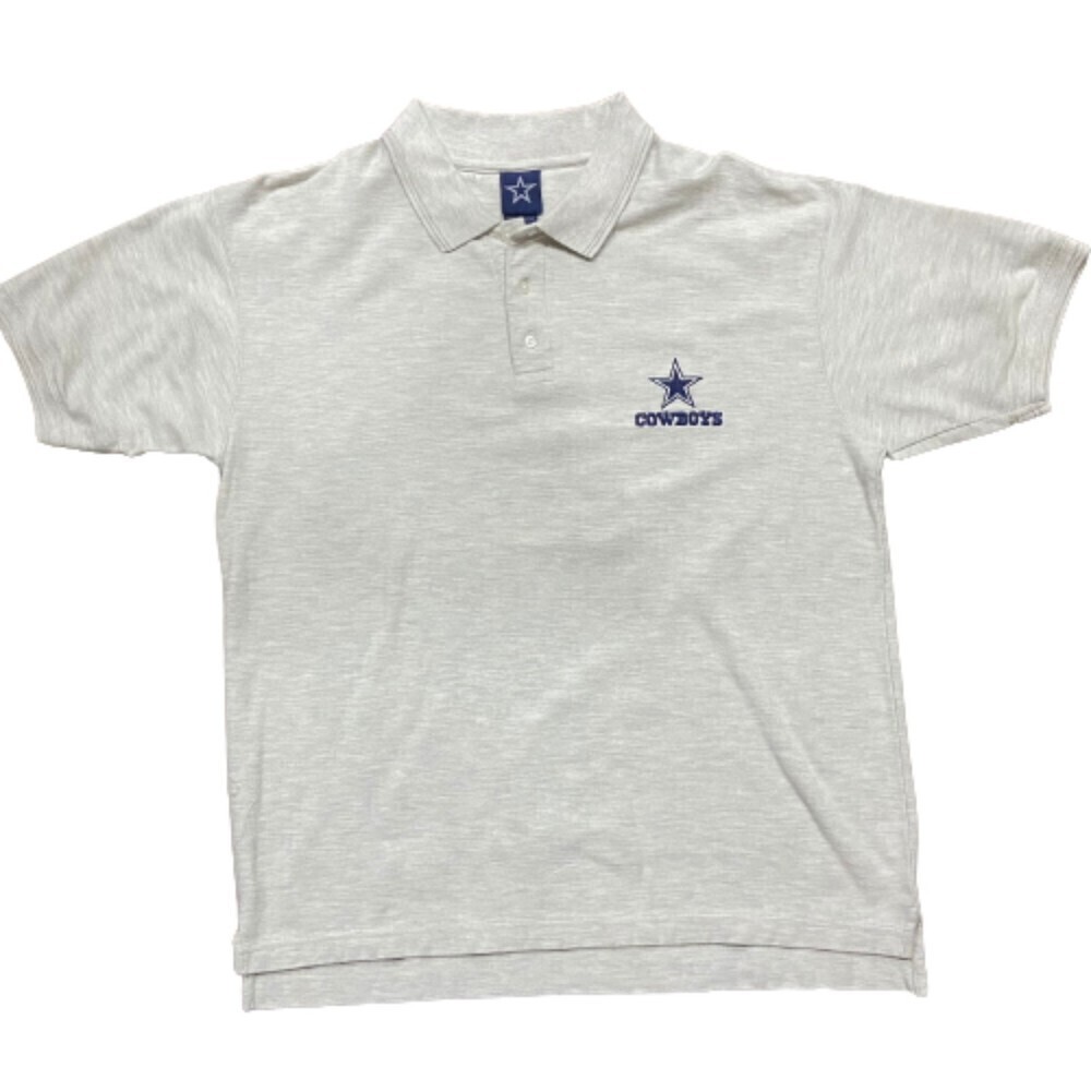 NFL Dallas Cowboys Football Light Grey Polo Shirt Cotton Men's Size Large